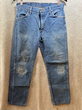 Wrangler 13MWZ Straight Leg Denim Jeans Size 32x34 Patched Knee Hemmed D... - £14.15 GBP
