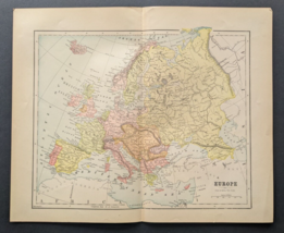 Antique Original 1890s EUROPE Hunt &amp; Eaton Colored Map 13x11 ~ Fisk &amp; Co. - £38.50 GBP