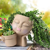 Weweow Face Planter Pot - Double Flower Pots In One For Indoor Outdoor Plants - £35.96 GBP