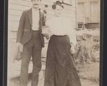 CABINET CARD PHOTO * Man &amp; Woman outside holding plant no name no location - $9.85