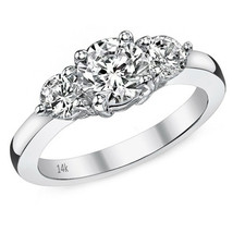 0.83Ct Women&#39;s Stylish 14K WG Round Cut Moissanite Three Stone Engagement Ring - £458.90 GBP