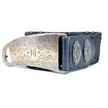 Art To Wear Silver Buckle Woven Cinch Belt Sz 32&quot; 90s Patricia Green From Spain - £26.16 GBP