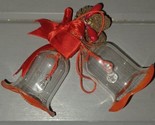 2 Bell Cluster Clear Glass Christmas ornament Red Rim Pine cones 3&quot; - $10.00