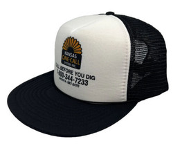 Vintage Kansas Call Before You Dig Hat Cap Snap Back Black Mesh Trucker One Size - £15.50 GBP