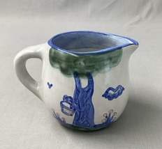 MA Hadley Pottery Syrup Pitcher Tapping Tree Signed Blue White - $17.72