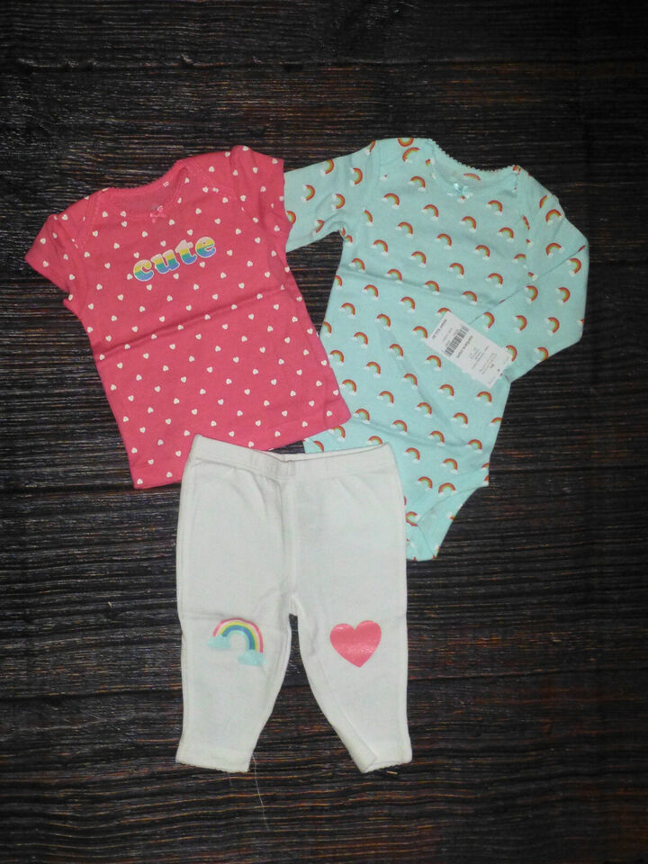 Primary image for NWT Carters Baby Girls Rainbow Bodysuit Shirt Pants Outfit Set 3 Months