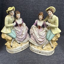 Vintage 2 -Pair Colonial Courting Couples Hand Painted Porcelain figurines 6.25” - £25.47 GBP
