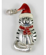 NEW STRIPED SANTA KITTY  CHRISTMAS JINGLE BELL BROOCH PIN HOLIDAY CAT  C... - €5,47 EUR