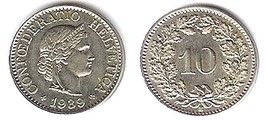 1939 Switzerland Helvetica 10 Rappen - Extremely Fine - $3.95