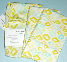 Sferra Geometrico Standard Pillowcases Pair Aqua/Yellow Cotton Percale Italy NEW - £77.20 GBP