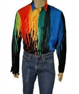 New Mens Paint  Dripping Button Down Long Sleeve Shirt XXL (Chest 46&quot;) - $291.50 MXN