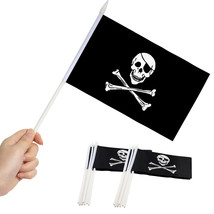 Anley Pirate Stick Flag Jolly Roger 5x8 inch Handheld Mini Flag Hand Held 12PC - £5.87 GBP