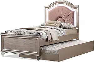 Bence Modern Solid Wood Padded Headboard and LED Light Kid Bed and Trund... - $2,033.99