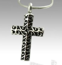 Curvy Cross Stainless Steel Funeral Cremation Urn Jewelry Pendant w/Chain - £79.67 GBP