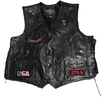 Diamond Plate Buffalo Leather Patch BIker Vest Adult Size Large Black w ... - $507.72 MXN