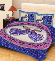Traditional Jaipur Cotton Peacock Floral Printed Bedsheet, Sanganeri Jaipuri Bed - £25.91 GBP