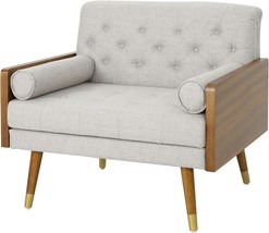 Greta Mid Century Fabric Club Chair, Beige, Dark Walnut, Christopher Knight - £216.18 GBP
