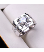 Men&#39;s 18K 925 Sterling Silver 1CT Round Moissanite Gemstone Designer Rin... - €137,00 EUR