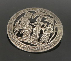 MIDDLE EAST 925 Silver - Vintage Egyptian Pharaoh Scene Brooch Pin - BP9324 - £69.56 GBP