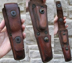 vintage antique pocket knife holster sheath DOUBLE LEATHER gun clip old belt - £58.72 GBP