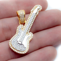 14K Yellow Gold Plated Silver 2.50Ct Simulated Diamond Guitar Charm Pendant Xmas - £159.61 GBP