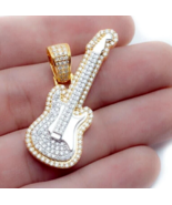 14K Yellow Gold Plated Silver 2.50Ct Simulated Diamond Guitar Charm Pend... - £155.80 GBP