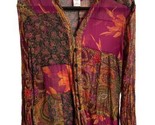 Coldwater Creek Women Size S Semi Sheer Block Floral Button Up  Silk Blo... - £17.71 GBP