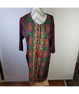 Pakistani Linen Embroidered long Tunic Top Size XL Maroon Beautiful Embr... - $31.77