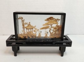 Vtg Hand Carved Chinese Asian Cork Diorama 3D Scene in Glass Pagoda Cran... - £22.05 GBP