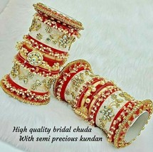 Rajwadi Perle Hochzeit Dulhan Set Kundan Chura Braut Armreif Rot Acryl Plastik - £149.45 GBP