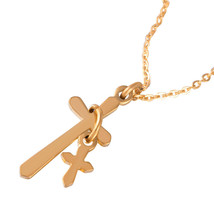 NWT Stainless Steel Gold Plated Cross and Charm Necklace - £21.70 GBP