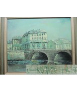 Original Painting 24&quot;x20&quot; signed cityscape river bridge mid century poss... - £107.57 GBP
