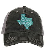 Embroidered Teal White Moroccan Texas Distressed Trucker Hat - £19.44 GBP