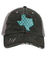 Embroidered Teal White Moroccan Texas Distressed Trucker Hat - £18.59 GBP