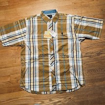 Vtg 90s Y2K CLH Plaid Button Short Sleeve Collar Shirt Tan Mens Sz XL Lion Logo - £15.78 GBP