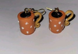 Fall Coffee Cup Earrings Gold Tone Wire Breakfast Start  - £6.75 GBP