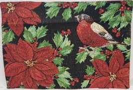 Set Of 2 Tapestry Placemats,13x18&quot;,CHRISTMAS,CARDINAL Bird&amp;Poinsettia Flowers,Mb - £11.07 GBP