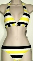 Juicy Couture 2PC Nautical Yellow Navy Stripe Swimsuit Bikini Sz S,Lnwt! - £52.98 GBP