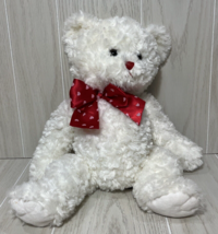 Bearington Collection White Teddy  Bear Plush Red satin bow hearts swirl... - £19.75 GBP