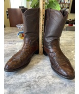 Vintage Larry Mahan full quill Ostrich leather brown  cowboy boots men’s... - £161.25 GBP