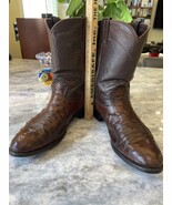 Vintage Larry Mahan full quill Ostrich leather brown  cowboy boots men’s... - £161.25 GBP