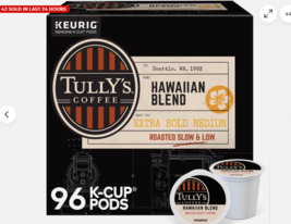 Tully&#39;s Coffee Hawaiian Blend K-Cups, Medium Roast Coffee, 96 Count - $434.42 MXN