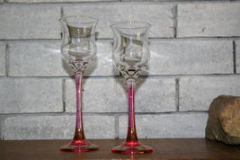 Clear Cup Pink Stemmed Votive Candleholder Pair with 2 Partylite Votives - £10.24 GBP
