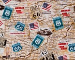 Cotton Vintage Route 66 Antique Map Road Trip Travel Fabric Print BTY D3... - $14.95