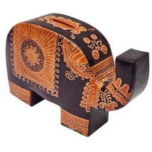 Vintage Asian India Folk Art Leather Elephant Coin Bank - Trunk Up for Good Luck - £12.50 GBP