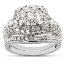 1.25CT Moissanite Double Halo Bridal Set Wedding Ring White Gold Plated ... - £128.08 GBP