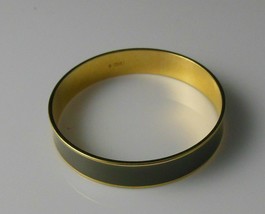 Vintage Monet Gold Tone &amp; Green Enamel Bangle Bracelet 2.5&quot; Diameter - $22.96