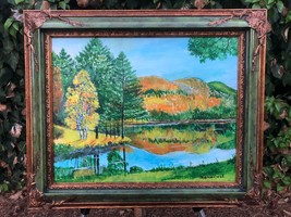 RAY OLSEN Original ABSTRACT MODERN MOUNTAIN LAKE LANDSCAPE OIL - £624.55 GBP