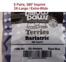 3 pairs Pillow Paws 1099-001 Terries Slipper Socks Bariatric Royal Blue ... - $14.20