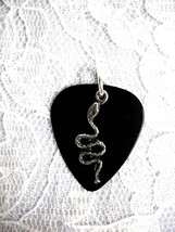 NEW SOLID BLACK GUITAR PICK w PEWTER SNAKE / SERPENT REPTILE CHARM PENDANT - $4.99